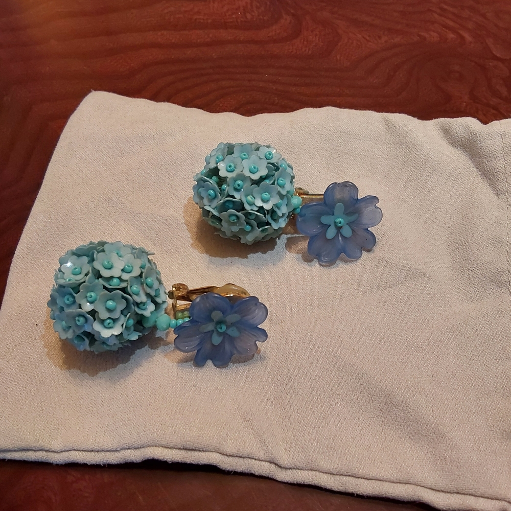 Sachin + Babi Blue Floral Drop Clip-On Earrings